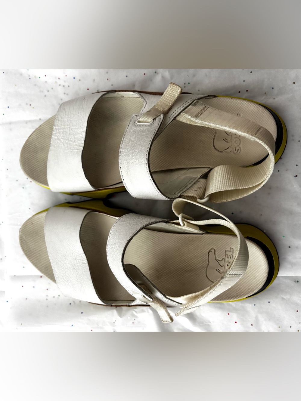 Sorel Women's White Platform Sandals with Yellow Accent